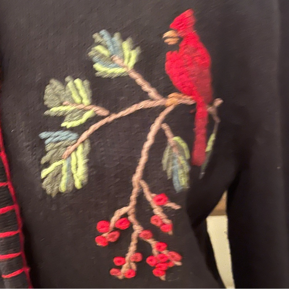 Coldwater Creek Cardinal Embroidered Black Cardigan Small S Button Sweater - Picture 4 of 8